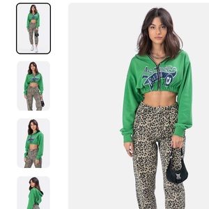 Adika green long sleeve zip up croptop